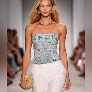 J. McLaughlin Silk Shell Print Bustier Top
